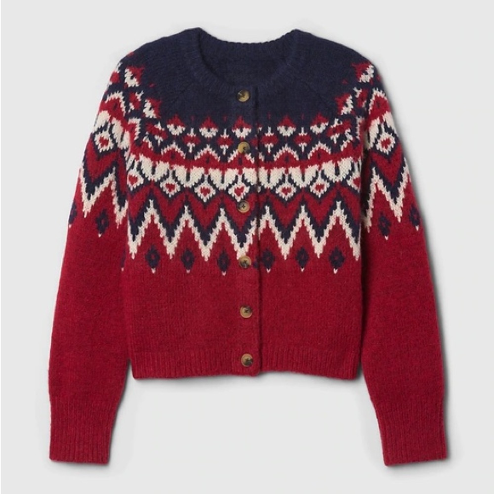 GAP Brushed Fair Isle Cropped Cardigan